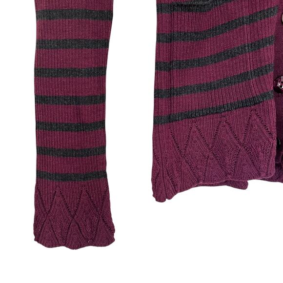 Jean Paul Gaultier Soleil Burgundy Striped Rib Knit Cardigan Sweater Sz S - Picture 5 of 7